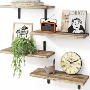 Wall Floating Shelves for Room Decor, 4 Sets Floating Shelves for Wall Storage, Wood Wall Mounted Shelf for Bedroom Decor, Bathroom Storage, Book Shelf for Wall-Rustic Brown