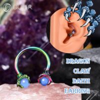 316L Surgical Steel Circular Earrings Two White Opals Surrounded by Dragon Claws Cartilage Earing Ear Body Piercing Jewelry Helix Earrings Piercing… - Image 3