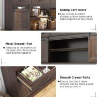 70” Large Sideboard Buffet Cabinet with Storage, Farmhouse Kitchen Buffet Storage Cabinet with 4 Drawers, Coffee Bar Cabinet with Sliding Barn Door, Credenza for Living Room, Dining Room, Brown - Image 6