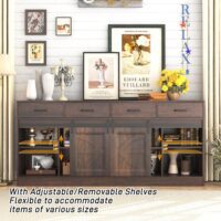 70” Large Sideboard Buffet Cabinet with Storage, Farmhouse Kitchen Buffet Storage Cabinet with 4 Drawers, Coffee Bar Cabinet with Sliding Barn Door, Credenza for Living Room, Dining Room, Brown - Image 5