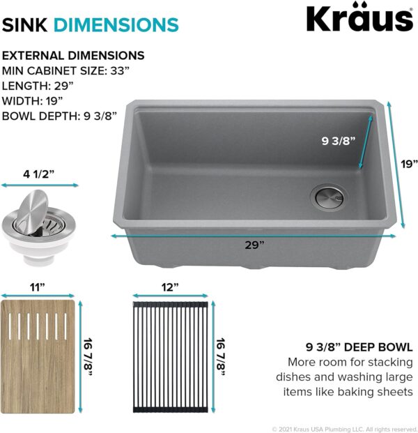 Kitchen Sink Bellucci 30” Undermount Workstation Granite, Metallic Gray, Accessories, KGUW2-30MGR - Image 7