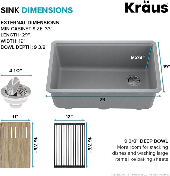 Kitchen Sink Bellucci 30” Undermount Workstation Granite, Metallic Gray, Accessories, KGUW2-30MGR - Image 7