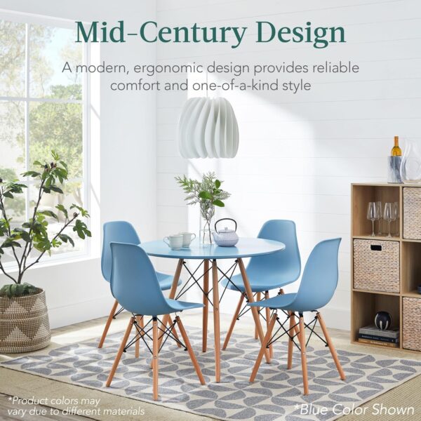 5-Piece Dining Set, Compact Mid-Century Modern Table & Chair Set for Home, Apartment W/ 4 Chairs, Plastic Seats, Wooden Legs, Metal Frame - Dark Green/Walnut - Image 4