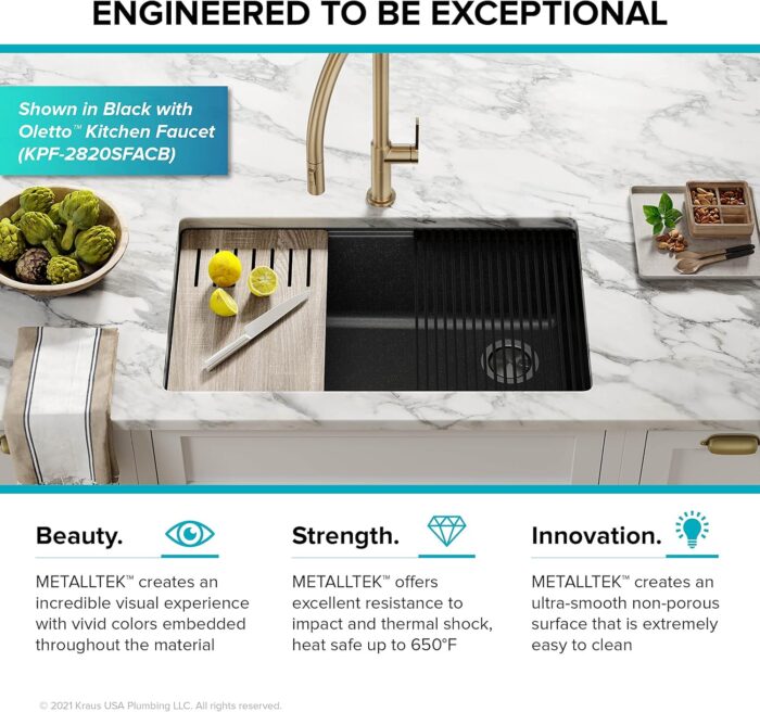 Kitchen Sink Bellucci 32” Undermount Workstation Granite, Metallic White, Accessories, KGUW1-33WH - Image 16