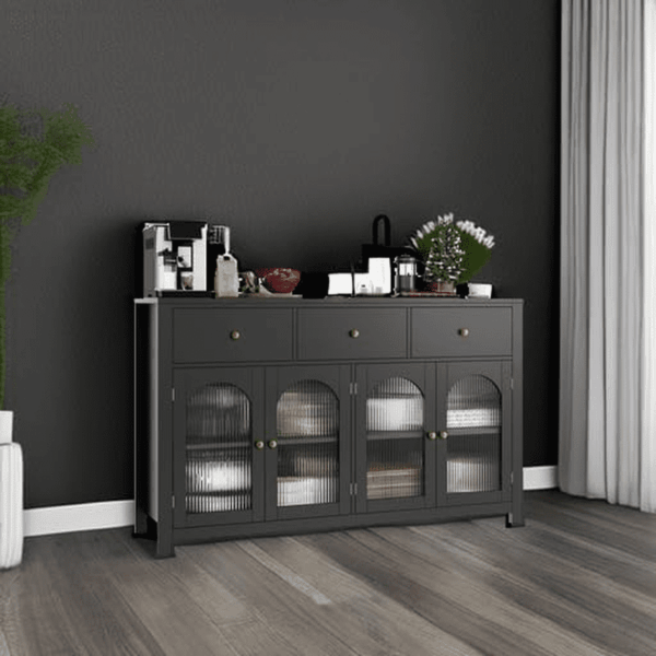 Buffet Cabinet with Storage, 55.1" Large Sideboard Buffet Farmhouse Kitchen Cabinet with 3 Drawers and 4 Doors, Wood Coffee Bar for Kitchen, Black - Image 6
