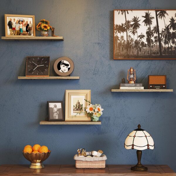 Wall Floating Shelves for Room Decor, 4 Sets Floating Shelves for Wall Storage, Wood Wall Mounted Shelf for Bedroom Decor, Bathroom Storage, Book Shelf for Wall-Rustic Brown - Image 3