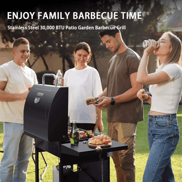3 Burner BBQ Propane Gas Grill, Stainless Steel 30,000 BTU Patio Garden Barbecue Grill with Two Foldable Shelves - Image 2