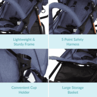 Vista Moonwalk Baby Stroller in Blue, Lightweight Infant Stroller with Compact Fold, Multi-Position Recline Umbrella Stroller with Canopy, Extra Large Storage and Cup Holder - Image 5