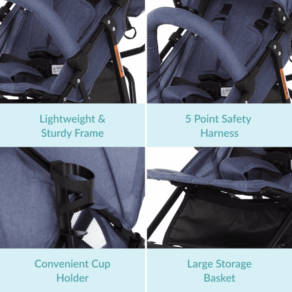 Vista Moonwalk Baby Stroller in Blue, Lightweight Infant Stroller with Compact Fold, Multi-Position Recline Umbrella Stroller with Canopy, Extra Large Storage and Cup Holder - Image 5