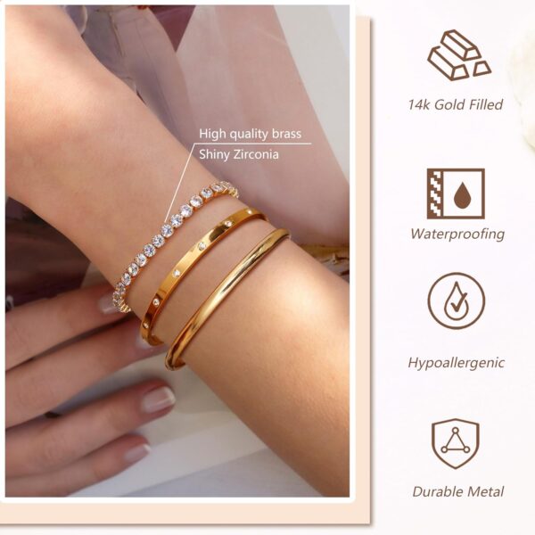 14K Gold Bracelets for Women Trendy Bangle Cuff Chain Bracelets Set Gold Plated Paperclip Bead Tennis Bracelet Chunky Gold Filled Bracelet Stack 3/4PCS - Image 3