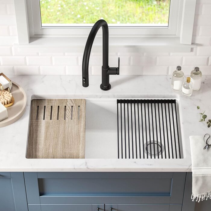 Kitchen Sink Bellucci 32” Undermount Workstation Granite, Metallic White, Accessories, KGUW1-33WH - Image 3