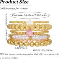 Gold Beaded Bracelet Set for Women Non Tarnish Chunky Stretch Paperclip Cross Pearl Stackable Jewelry - Image 7