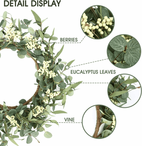 20'' Eucalyptus Wreath for Front Door, Porch, Window - Green Decor for Home, Farmhouse - Spring, Summer, Fall, All Seasons - Image 2