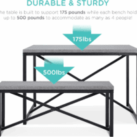 45.5In 3-Piece Bench Style Dining Furniture Set, 4-Person Space-Saving Dinette for Kitchen, Dining Room W/ 2 Benches, Table - Gray/Black - Image 6