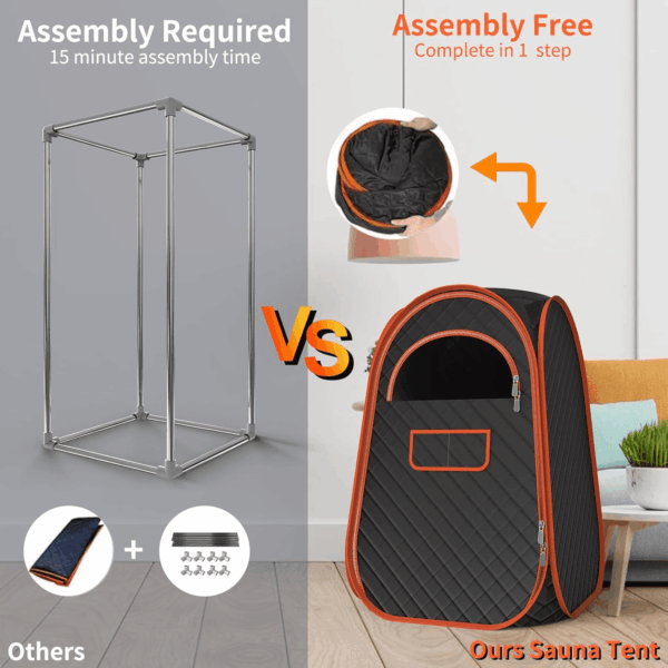 Portable Sauna Box, Portable Sauna for Home with 2.6L Steamer Generator, Remote Control, Portable Chair & Floor Mat, Full Body Personal Saunas Tent for Health, 9 Levels, Orange - Image 7