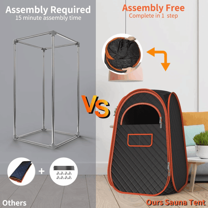 Portable Sauna Box, Portable Sauna for Home with 2.6L Steamer Generator, Remote Control, Portable Chair & Floor Mat, Full Body Personal Saunas Tent for Health, 9 Levels, Orange - Image 7
