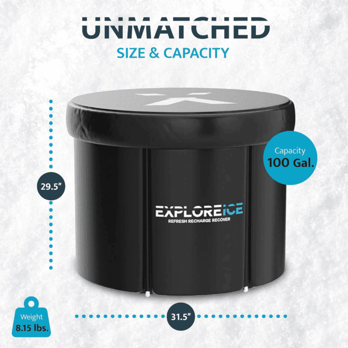 Explore Ice Bath Pro Max Extra Large Outdoor Inflatable Portable Athlete Cold Water Therapy Plunge Barrel Bath Tub with Lid and Carry Bag, Black/White - Image 2