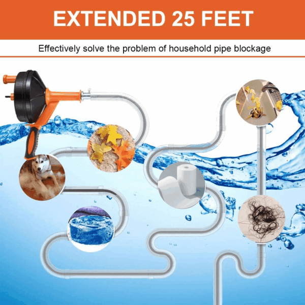 Drain Auger, Clog Remover with Drill Adapter, 25 Feet Flexible Plumbing Snake Use Manually or Powered for Kitchen,Bathrom and Shower Sink, Comes with Gloves (Orange) - Image 8
