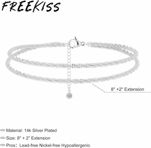 Sterling Silver Ankle Bracelets for Women: Dainty Layered Waterproof Anklet for Women Adjustable Womens Anklet Set Stackable Figaro Beaded Cuban Link Anklets Beach Jewelry for Women - Image 7