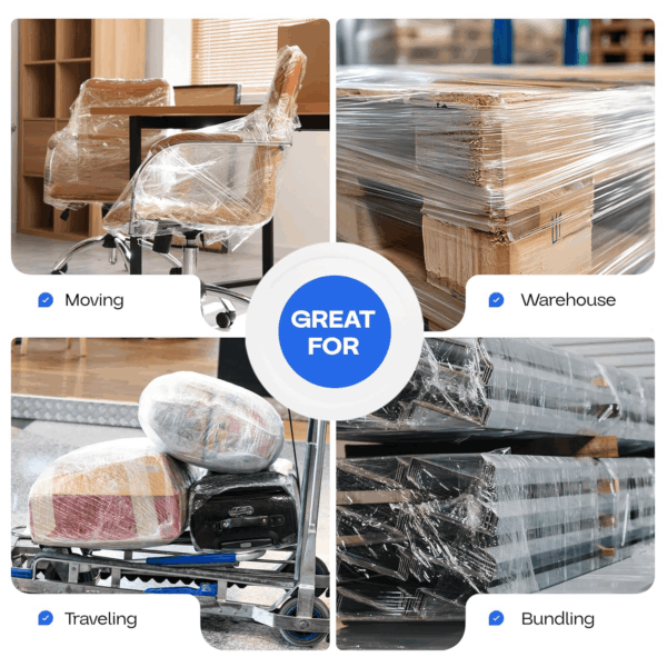 3" Stretch Wrap Mini Roll, 700 Feet, 120 Gauge (Pack of 12) with a Plastic Handle Included – Industrial Grade Clear Plastic Wrap – Improved Protection for Packing, Moving, or Office - Image 5