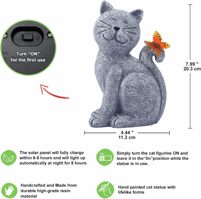 Solar Cat Outdoor Statues for Garden: outside Decor with Butterfly Clearance for Yard Art Lawn Ornaments Porch Patio Balcony Home House - Birthday Gifts for Grandma Mom Women - Image 4