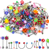 Lot of 110PCS Body Jewelry Piercing Eyebrow Navel Belly Tongue Lip Bar Ring