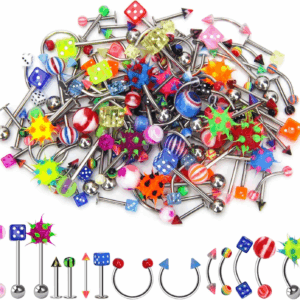 Lot of 110PCS Body Jewelry Piercing Eyebrow Navel Belly Tongue Lip Bar Ring