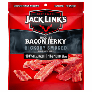 Bacon Jerky, Hickory Smoked - Flavorful Ready to Eat Meat Snack with 11G of Protein, Made with 100% Thick Cut Real Bacon, Protein Snack, Keto & Paleo Diet Ready, 2.5 Oz.