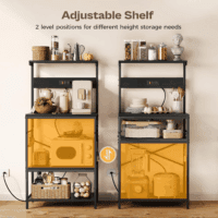 Kitchen Bakers Rack with Power Outlet, Coffee Bar Table 4 Tiers, Kitchen Microwave Stand with 6 S-Shaped Hooks, Kitchen Storage Shelf Rack for Spices, Pots and Pans - Black - Image 4
