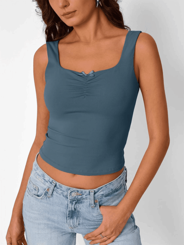 Going Out Tops for Women Y2K Summer Teen Girls Cute Crop Tank Top Square Neck Basci Bow Clothes 2025 Camisole - Image 2