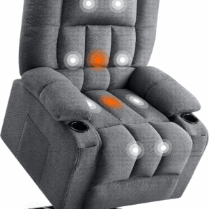 Recliner Chair with Vibrating Massage and Heating, Home Theater Seating with Lumbar Support, Adjustable Electric Power Lift Chairs with Cup Holders Remote Control for Living Room, Grey