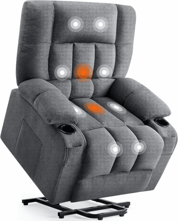 Recliner Chair with Vibrating Massage and Heating, Home Theater Seating with Lumbar Support, Adjustable Electric Power Lift Chairs with Cup Holders Remote Control for Living Room, Grey