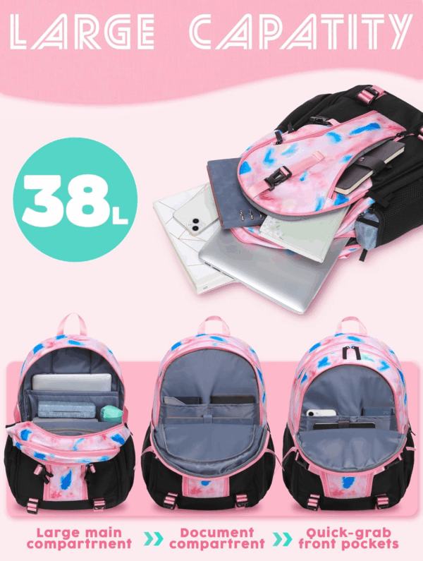 High School Backpack for Girls Middle School Bookbag Teens Back to School Bag for College with Large Compartment Mochilas Para Niñas Adolescentes 18" Tie Dye Pink - Image 4