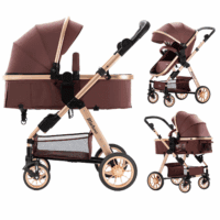 Baby Stroller for Toddler,Bassinet Stroller,Foldable Aluminum Alloy Pushchair with Adjustable Backrest,Adjustable Direction Coffee