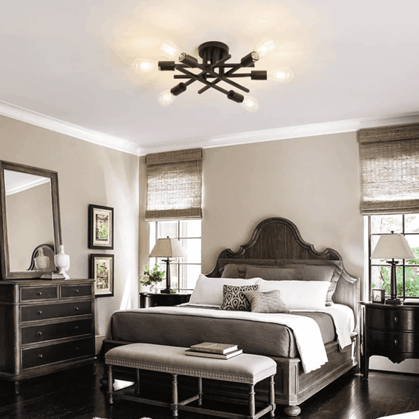 Semi Flush Mount Modern Ceiling Light Fixture， 6 Lights Black Vintage Matte Sputnik Chandelier Ceiling Lamp with E26 Bulb Base for Farmhouse Dining Room Living Room Bedroom Study Kitchen - Image 9