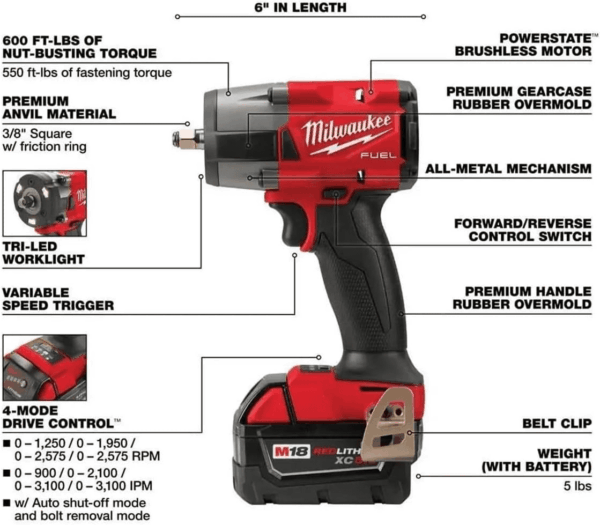 Tool 3010-22 M18 FUEL 1/2" HTIW & 3/8" MTIW Automotive Combo Kit - Image 4