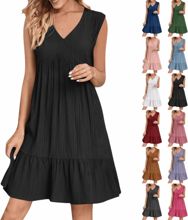 Womens Summer Dress Sleeveless V Neck Mini Dresses Fashion Casual Flowy Boho Ruffle a Line Swing Sundress 2025