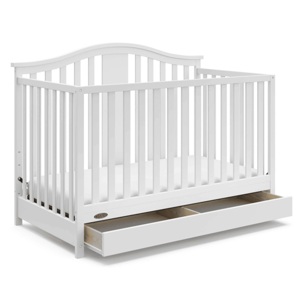 Solano 4-In-1 Convertible Crib with Drawer Combo (White) – GREENGUARD Gold Certified, Includes Full-Size Nursery Storage Drawer, Converts to Toddler Bed and Full-Size Bed