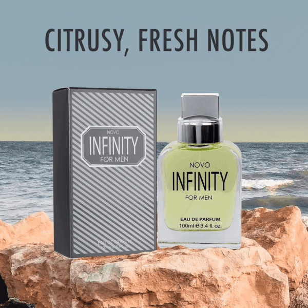 Novo Infinity for Men - 3.4 Fluid Ounce Eau De Parfum Spray for Men - Refreshing Citrusy & Floral Top Notes with Subtle Woody Undertones Smell Fresh All Day Long Gift for Men for All Occasions - Image 3
