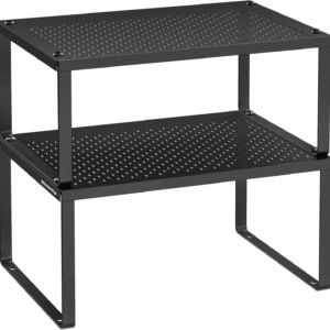 Spice Racks, Set of 2 Metal Cabinet Shelf Organizers, Countertop Organizers, Shelf Risers, Stackable, Expandable, Ink Black UKCS001B01