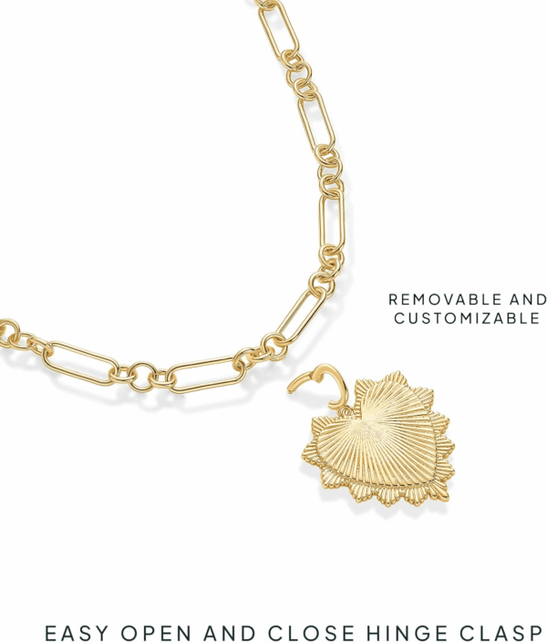 14K Gold Plated Chunky Charm Necklace Pack for Women | Statement Paperclip Chain Necklaces with Removable Charms | Heart Palm Tree Bow Pearl Love Friendship Necklace - Image 5