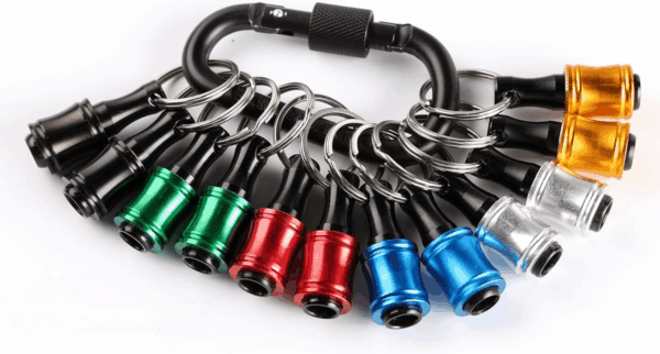 12Pc Portable Bit Holder Key Chain, 1/4 Inch Hex Shank Screwdriver Bit Clip for Impact Driver Drill Bit Extension Nut Driver W/Black Carabiner, Quick Release Lightweight Drill Screw Adapter
