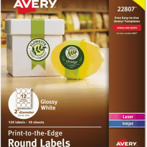 ® Easy Peel® Trueblock® Print-To-The-Edge Inkjet/Laser Labels, Round, 22807, 2" Diameter, White, Pack of 120