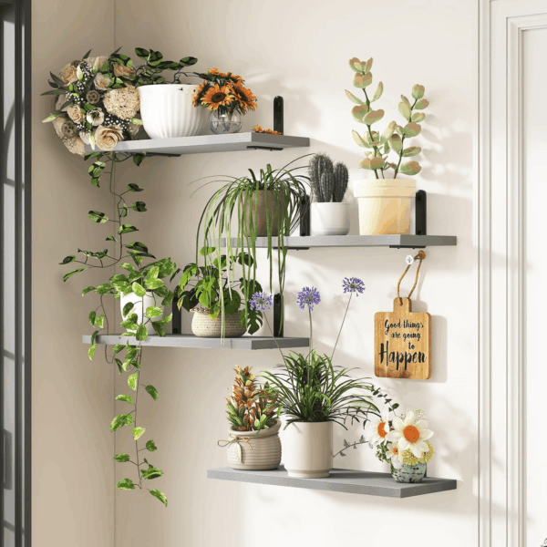 Grey Floating Shelves for Wall, 4 Sets Wood Shelves Farmhouse Wall Shelf Wall Mounted Floating Shelves for Bedroom Decor, Bathroom Storage, Book Shelf for Wall - Grey - Image 5