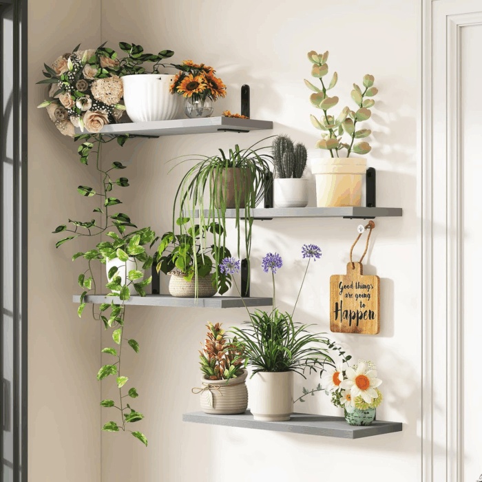 Grey Floating Shelves for Wall, 4 Sets Wood Shelves Farmhouse Wall Shelf Wall Mounted Floating Shelves for Bedroom Decor, Bathroom Storage, Book Shelf for Wall - Grey - Image 5