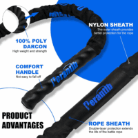 Battle Rope with Wear-Resistant Nylon Protective Sleeve - Heavy Battle Rope for Strength Training, Home Fitness Exercise - Anchor Strap Kit Included - Image 3