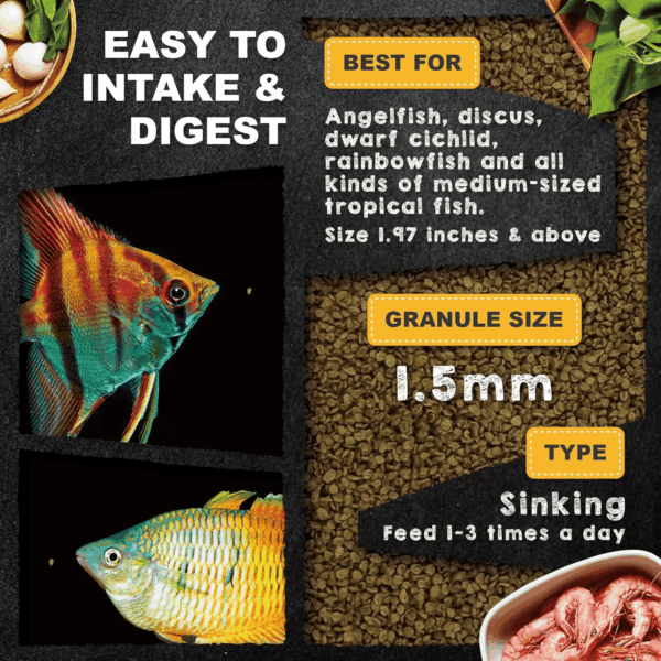 Tropical Fish Food, Wild Sword Prawn, Natural Color Enhancement, Slow Sinking Pellet for Discus, Angelfish, Medium Sized Cichlids and Fish, Tropical Excellent Bits 4.6 Oz - Image 3