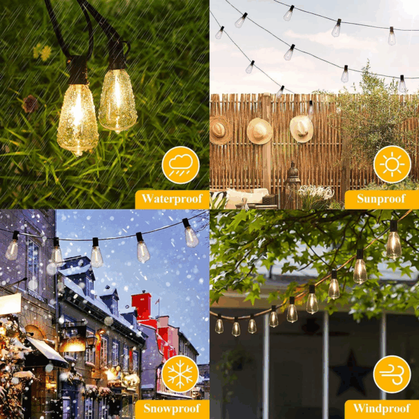 LED Outdoor String Lights 100FT Patio Lights with 52 Shatterproof ST38 Vintage Edison Bulbs, outside Hanging Light Waterproof for Porch, Deck, Garden, Backyard, Balcony, Dimmable 2700K - Image 5