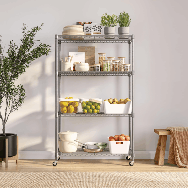 Solid Steel Wire Shelving Storage Unit Adjustable Shelves Organizer Rack, for Home, Kitchen, Office, Garage, Bedroom, Closet, Silver, 4-Tier, 36" W X 14" D - Image 7
