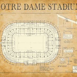 1929 Notre Dame Stadium 11X14 Unframed Poster - Blueprint Wall Art, Historic Architectural Print, Football Stadium Design for University of Notre Dame, Sports Memorabilia, Man Cave & Sports Bar Décor